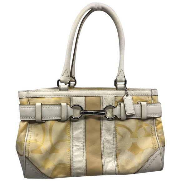 Coach Yellow Cream Medium Fabric Shoppers Tote Bag - Picture 1 of 8